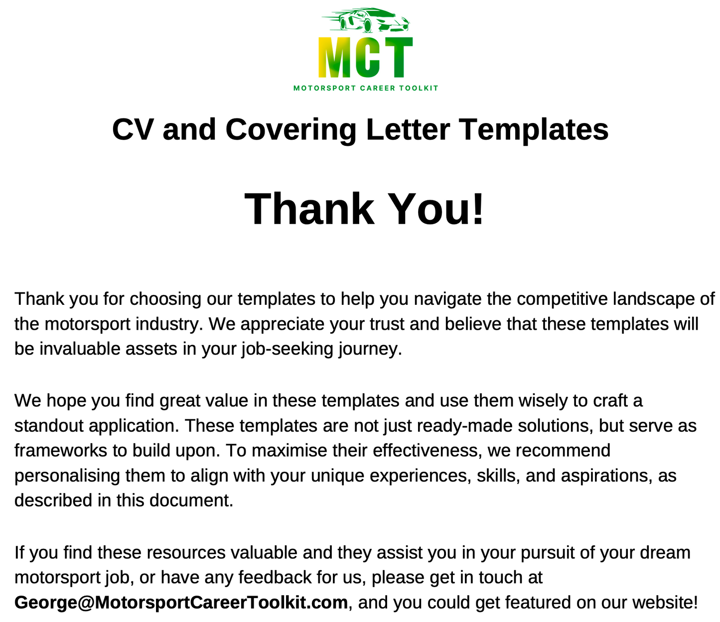 Templates - CV & Covering Letter